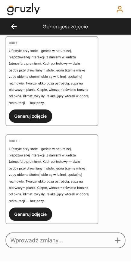 Ekran generowania zdjęcia w aplikacji Gruzly
